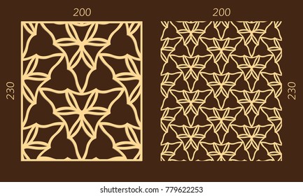 Laser cutting set. Woodcut vector trellis panel. Plywood lasercut eastern design. Hexagonal seamless pattern for printing, engraving, paper cutting. Stencil lattice ornament.