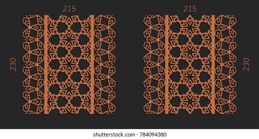 Laser cutting set. Woodcut vector trellis panels. Plywood lasercut floral design. Striped seamless patterns for printing, engraving, paper cut. Separator lattice ornaments.