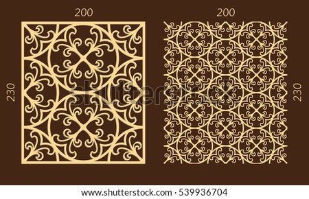 Laser cutting set. Woodcut vector panel. Plywood lasercut eastern design. Hexagonal seamless pattern for printing, engraving, paper cutting. Stencil ornament.