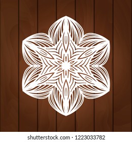 Laser cutting snowflake. Merry Christmas decoration for xmas tree. Snowlake for paper cutting, wood carving and christmas decorations. Christmas snow decore. Vector snowflake illustration