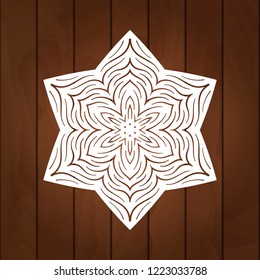 Laser cutting snowflake. Merry Christmas decoration for xmas tree. Snowlake for paper cutting, wood carving and christmas decorations. Christmas snow decore. Vector snowflake illustration