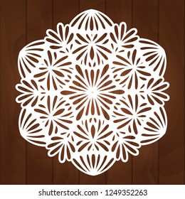 Laser cutting snowflake. Merry Christmas decoration for xmas tree. Snowlake for paper cutting, wood carving and christmas decorations. Christmas snow decore. Vector snowflake illustration