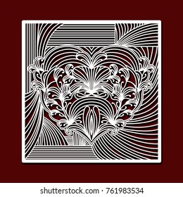 laser cutting square frame with decorative heart in dark red color background