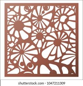 Laser cutting square panel. Abstract Openwork floral pattern. Perfect for gift box silhouette ornament, wall art, screen, panel fence, partition, gate  or coaster. Vector design template for cutting