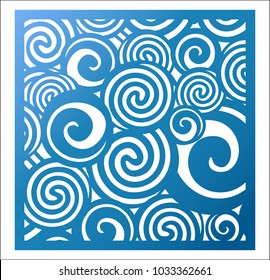 Laser cutting square panel. Fretwork abstract pattern with curly swirl circles. Favor or gift box silhouette ornament. Vector coaster design for paper cutting, metal and woodcut. Wall art deco.