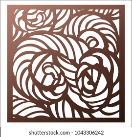 Laser cutting square panel. Openwork abstract pattern. Perfect for gift box silhouette ornament, wall art, screen, panel fence, partition, gate  or coaster. Vector design template for cutting
