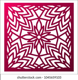 Laser cutting square panel. Openwork floral pattern with mandala. Perfect for gift box silhouette ornament, wall art, screen, panel fence, partition, gate  or coaster. Vector design template for cut