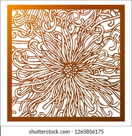 Laser cutting square panel. Vector openwork floral pattern with fantastic flower. Design template for gift box silhouette ornament, wall art, screen, panel fence, partition, gate, coaster. 