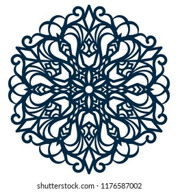 Laser cutting stencil template. Mandala. Round Ornament Pattern. Ethnic decorative geometric motif. Die cut vector illustration. Abstract paper doily cutout.