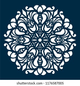 Laser cutting stencil template. Mandala. Round Ornament Pattern. Ethnic decorative geometric motif. Die cut vector illustration. Abstract paper doily cutout.