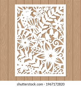 Laser cutting template. From any materials. Flowers leaves. Square composition. Suitable for the design of cards, greetings, invitations, menus. interior elements. Vector