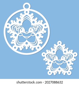 Laser cutting template. Christmas ball and snowflake. For cutting from any materials. For the design of Christmas tree decorations, interior elements, decor, scrapbooking. New Year and Christmas greet