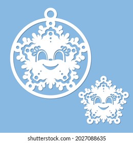 Laser cutting template. Christmas ball and snowflake. For cutting from any materials. For the design of Christmas tree decorations, interior elements, decor, scrapbooking. New Year and Christmas greet