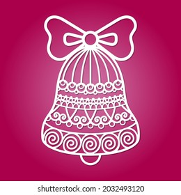 Laser cutting template. Christmas bell with a bow. For cutting from any material, for the design of Christmas tree decorations, cards, invitations, interior decoration, etc. Vector