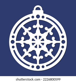 Laser cutting template of Christmas corner with snowflakes. Silhouette of openwork corner with lace ornament. Xmas tree decoration for wood cut out. Vector illustration on blue background.