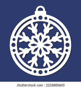 Laser cutting template of Christmas corner with snowflakes. Silhouette of openwork corner with lace ornament. Xmas tree decoration for wood cut out. Vector illustration on blue background.