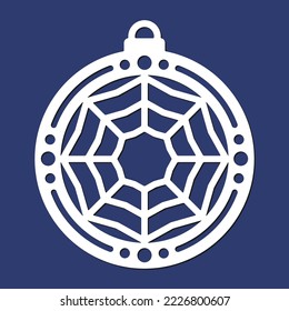 Laser cutting template of Christmas corner with snowflakes. Silhouette of openwork corner with lace ornament. Xmas tree decoration for wood cut out. Vector illustration on blue background.