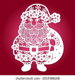 Laser cutting template. Christmas, New Year decoration Santa Claus. for cutting from any material. For the design of Christmas tree decorations, interior decorations, cards, congratulations. Vector