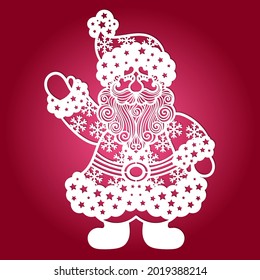 Laser cutting template. Christmas, New Year decoration Santa Claus. for cutting from any material. For the design of Christmas tree decorations, interior decorations, cards, congratulations. Vector