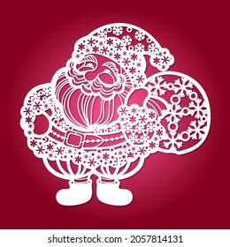 Laser cutting template. Christmas, New Year decoration Santa Claus. for cutting from any material. For the design of Christmas tree decorations, interior decorations, cards, congratulations. Vector