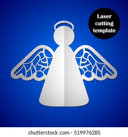 Laser cutting template. Laser cut  Angel for paper cutting. Christmas angel decoration. Paper angel for Christmas tree. Angel silhouette. Vector file for laser cutting, wood cutting and metal cutting.