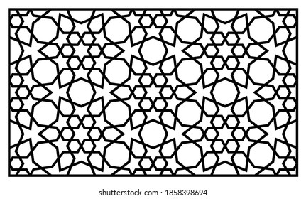 Plantilla de corte láser. Parrilla decorativa. Patrón geométrico oriental.