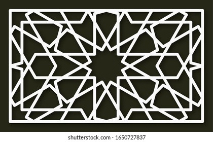 Laser cutting template. Decorative panel. Oriental geometric pattern.