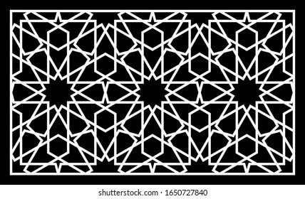 Laserschneidschablone. Dekorative Tafel. Orientalisches geometrisches Muster.