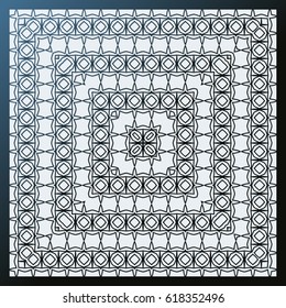 Laser cutting template. Die cut stencil. Square vector panel for invitation, envelope, printing, greeting, business, wood, metal cutout. Dark blue pattern.