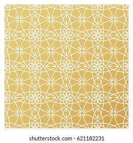 Laser cutting template. Die cut stencil. Square vector panel for invitation, envelope, printing, greeting, business, wood, metal cutout. White pattern on golden background.
