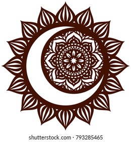 Laser cutting template. Die cut card. Flower Mandala.  Black Moon and Sun Mandala. Oriental pattern, vector illustration. Islam, arabic, indian, moroccan, turkish, pakistan, chinese, mystic motifs