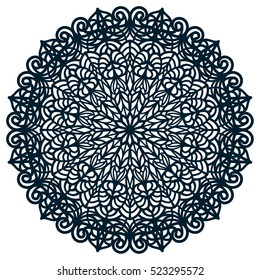 Laser cutting template. Doily ornament. Cut out design napkin. Crochet lace doily. Round decor pattern. 