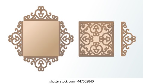 Laser cutting template for greeting cards, wedding invitations, save the date, menu rsvp. Rich ornamented vector panel. East, Arab Aid engraving background. Cutting file. Abstract silhouette pattern.