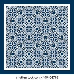 Laser cutting template for greeting cards, envelopes, wedding invitations. Openwork square frame with geometric pattern.