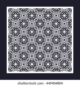 Laser cutting template for greeting cards, envelopes, wedding invitations. Openwork square frame with geometric pattern.