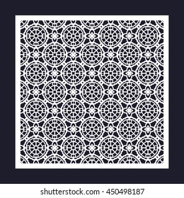 Laser cutting template for greeting cards, envelopes, wedding invitations. Openwork square frame with geometric pattern.