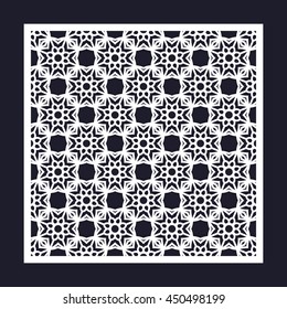 Laser cutting template for greeting cards, envelopes, wedding invitations. Openwork square frame with geometric pattern.