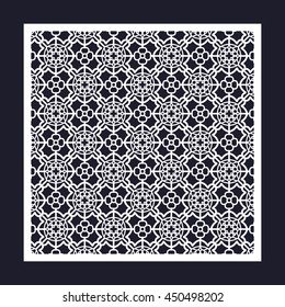 Laser cutting template for greeting cards, envelopes, wedding invitations. Openwork square frame with geometric pattern.
