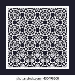 Laser cutting template for greeting cards, envelopes, wedding invitations. Openwork square frame with geometric pattern.