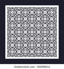 Laser cutting template for greeting cards, envelopes, wedding invitations. Openwork square frame with geometric pattern.