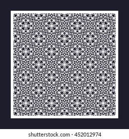 Laser cutting template for greeting cards, envelopes, wedding invitations. Openwork square frame with geometric pattern.