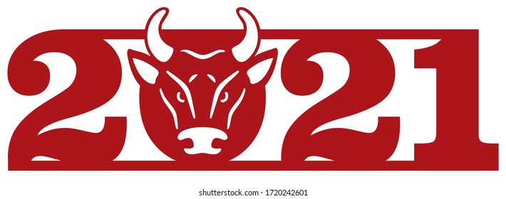 Laser cutting template. Illustration of the Ox zodiac sign, symbol of 2021 on the chinese calendar, isolated. Die cut head of white metal ox, bull, chine lucky. New year design element. Stencil vector