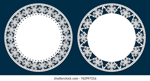 Laser Cutting Template. Lace Doily Place Mats, Antique Design, Holiday Palette For Christmas, Scrapbooks, Setting Table, Cake Decorating. Die Cut Card With Snowflake, Star, New Year Tree  Pattern.