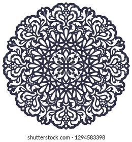 Laser cutting template. Mandala design.  Stencil. Round ornament. Ethnic decorative lace doily. Islam, Arabic, Indian, ottoman, persian motifs. Die cut pattern. Paper cutout. Vector illustration 