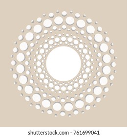 Laser cutting template. Medallion is composed of dots of different sizes. Round ornamental 3d cutout decoration with shadow. Wedding invitation and greeting card design. Vector illustration.