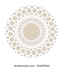 Laser cutting template. Medallion is composed of dots of different sizes. Round ornamental 3d cutout decoration with shadow. Wedding invitation and greeting card design. Vector illustration.