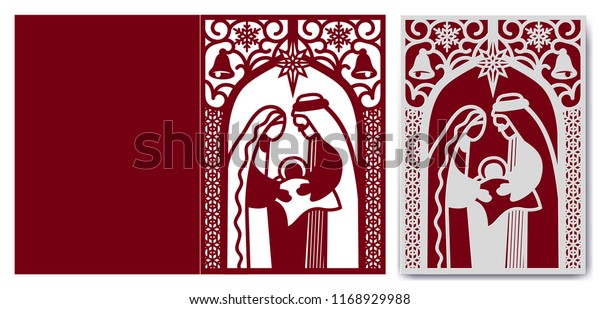laser cutting template nativity scene holy stock vector family christmas card template