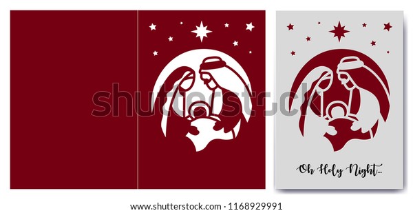 Immagini Di Natale Con Sacra Famiglia.Immagine Vettoriale Stock 1168929991 A Tema Modello Di Taglio Laser Presepe Con Royalty Free