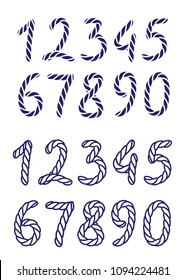 Laser cutting template. Nautical Rope Font. Light twisted handdrawn cord  numbers set isolated on white background. Realistic maritime style. Stencil design. Yacht style. Vector illustration.
