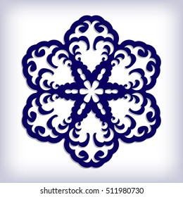 Laser cutting template. Openwork elegant snowflake silhouette. Vector illustration.
